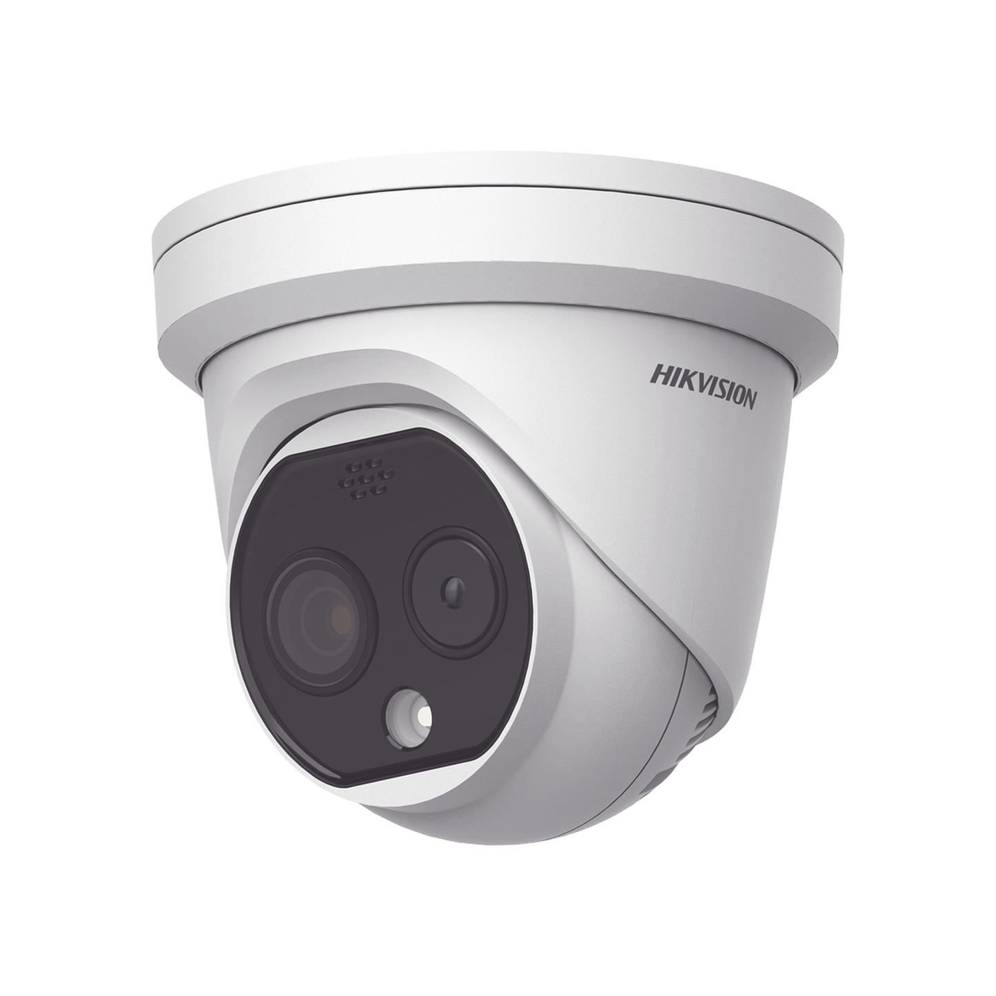 Turret IP Dual / Térmica 1.8 mm (160 x 120) / Óptico 2 mm (4 Megapixel) / Detección de Personas 53 mts / 15 mts IR / Micro SD 32 GB Incluida / Exterior IP67 / PoE / Termométrica / Detección de Temperatura / Sirena y Luz