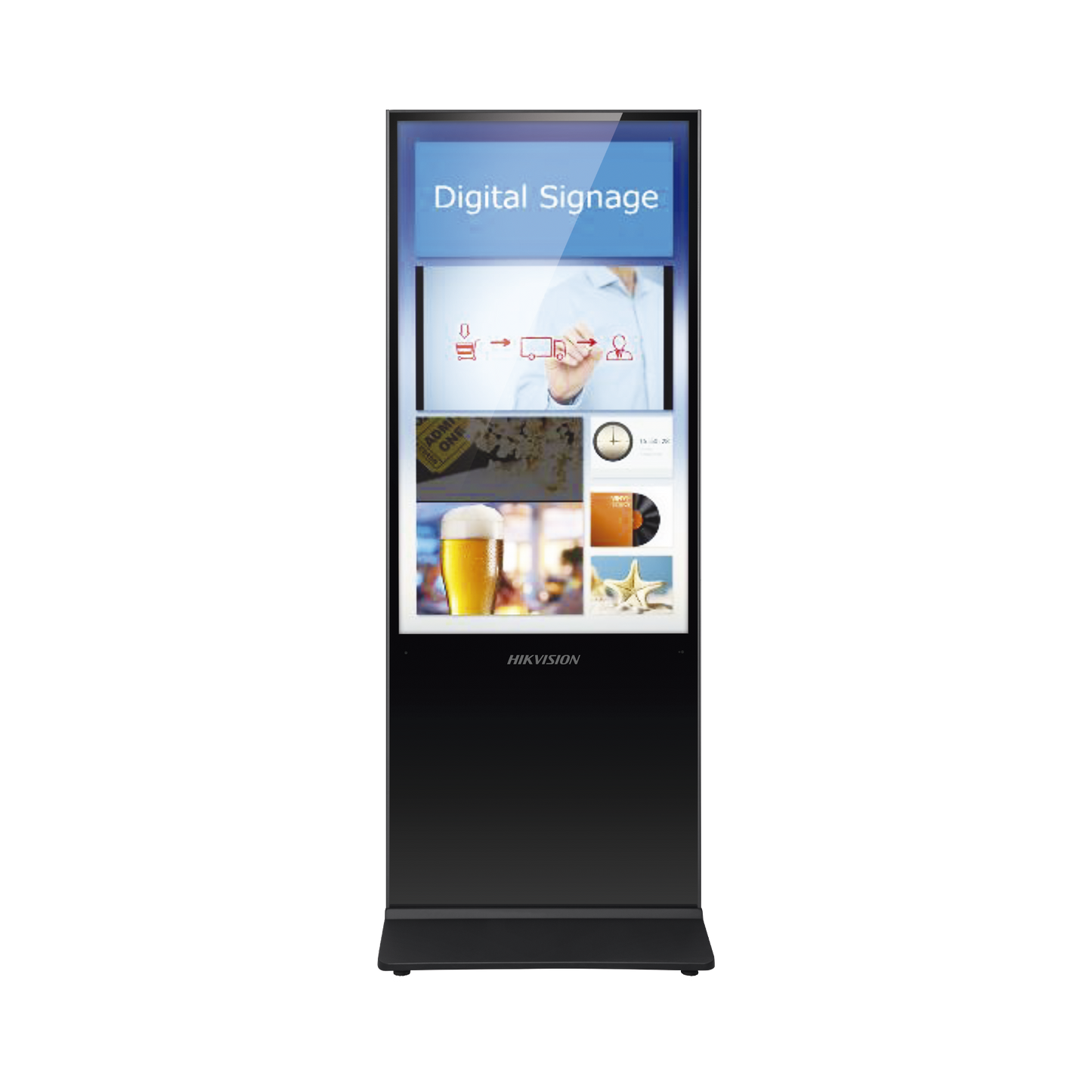 Monitor de 55" 1080p para Publicidad Digital / Base para Piso / Puertos USB / Entrada de Video HDMI y VGA / WiFi / Altavoz Integrada