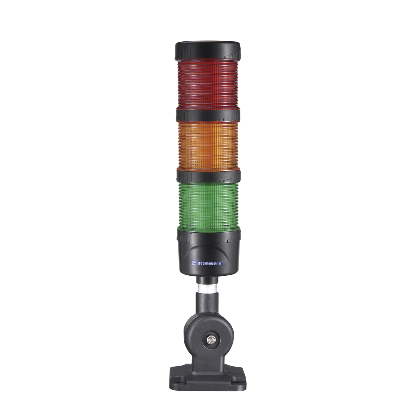 Torre LED Indicadora de estado de 3 niveles color Rojo, Ámbar y Verde, con Buzzer integrado a 85 dB,  a 24 VCD con Montaje incluido de 60 mm de diámetro