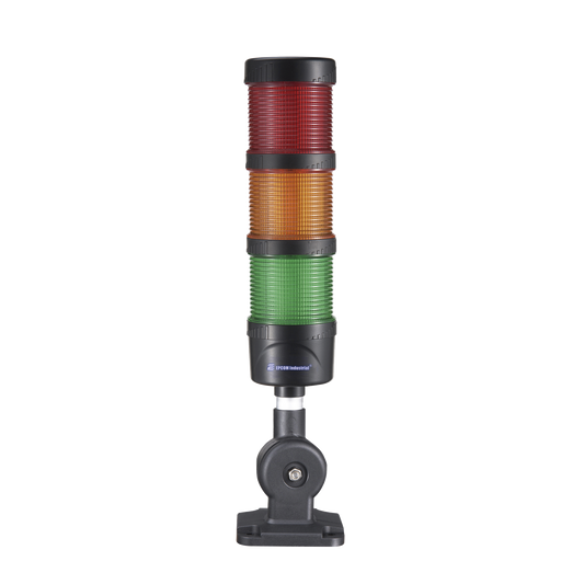 Torre LED Indicadora de estado de 3 niveles color Rojo, Ámbar y Verde, con Buzzer integrado a 85 dB,  a 24 VCD con Montaje incluido de 60 mm de diámetro