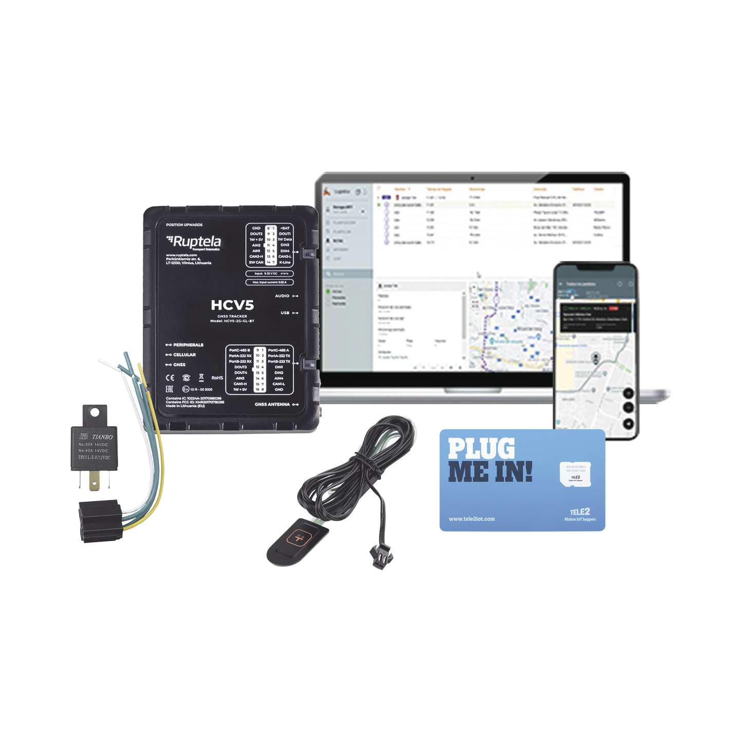 Kit de Localizador 4G LTE / Incluye 1 MICROSIM30M2M + 1 VOUCHER1M + 1 EPCOMGPSMENSUAL + 12VRELAY + Botón SOS