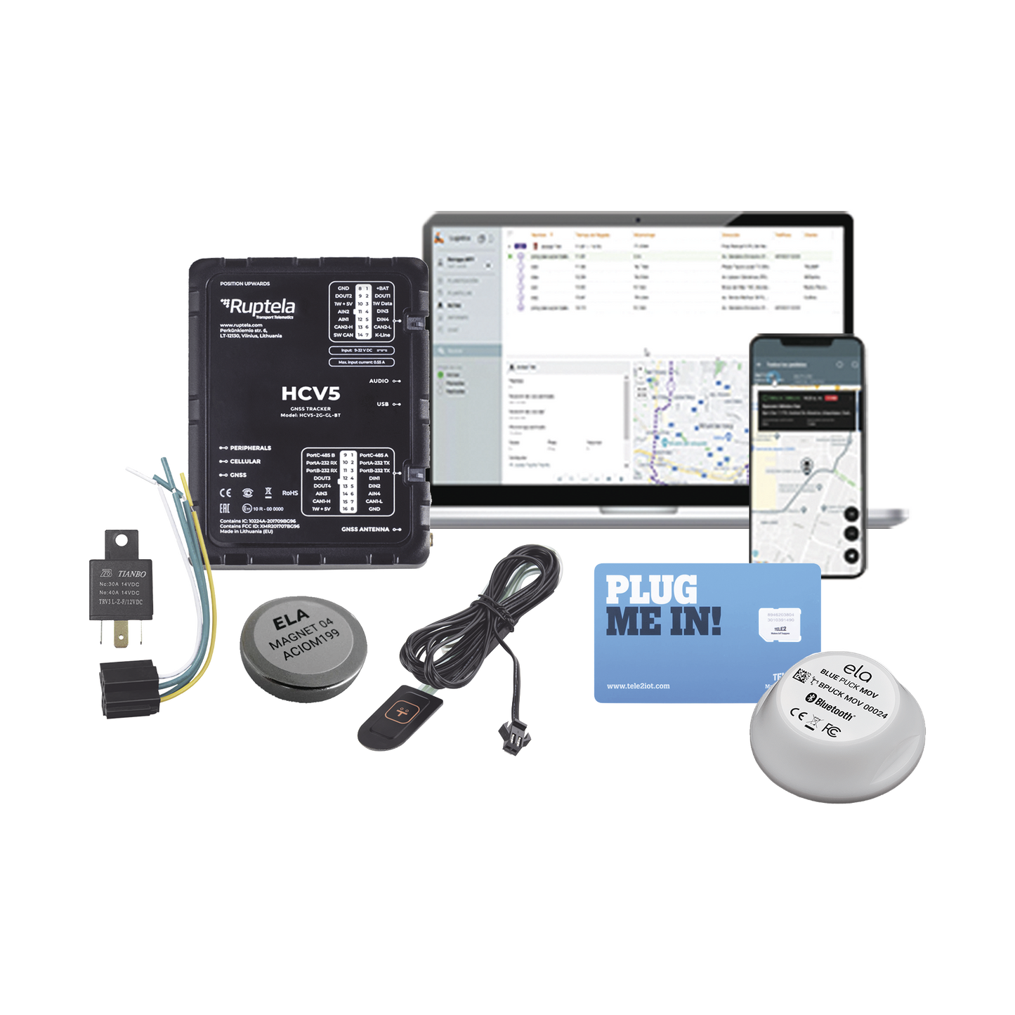 Kit de Localizador 4G LTE / Incluye  MICROSIM25GPS + datos por 1 mes + 1 EPCOMGPSMENSUAL + RELAY + Botón SOS + BLUEPUCKMAGKIT