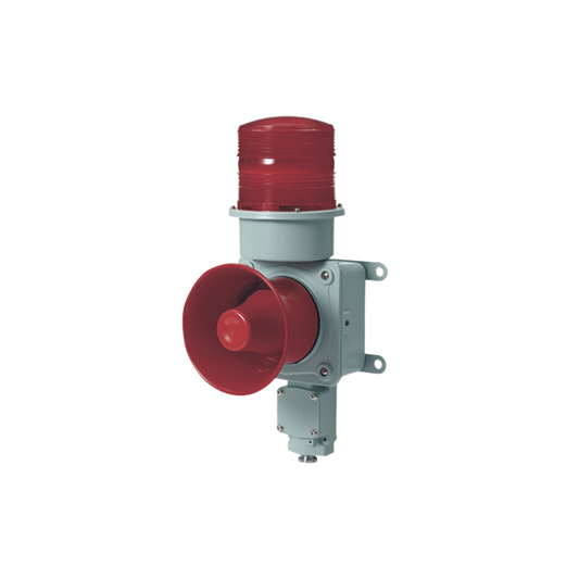 Combinación de baliza LED color roja con sirena electrónica para aplicaciones de la industria pesada  máx.114 dB a 220 VCA