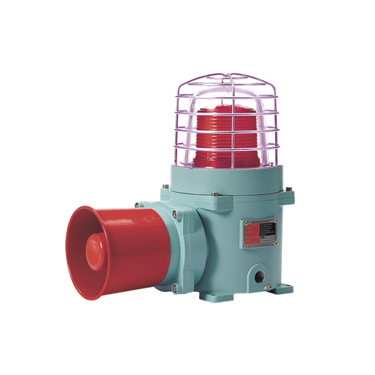 Combinación de baliza LED color Rojo con patrón fijo y flasheante con sirena electrónica, máx. 118 dB para zonas peligrosas A 24 VCD