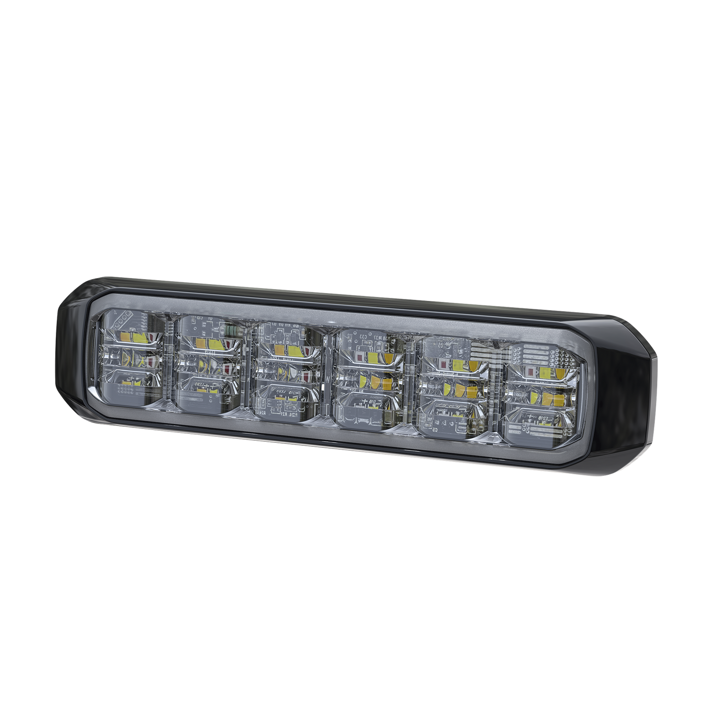 Luz Auxiliar de 18 LED, SAE, Tricolor, Bisel Negro, Rojo/Blanco/Ambar, Lente Transparente